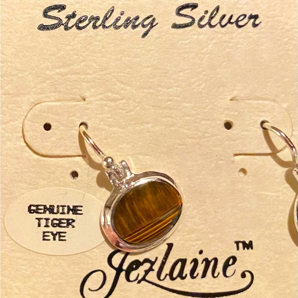 NWT • Tigers Eye drop style pierced earrings, Sterling Silver - Picture 2 of 5